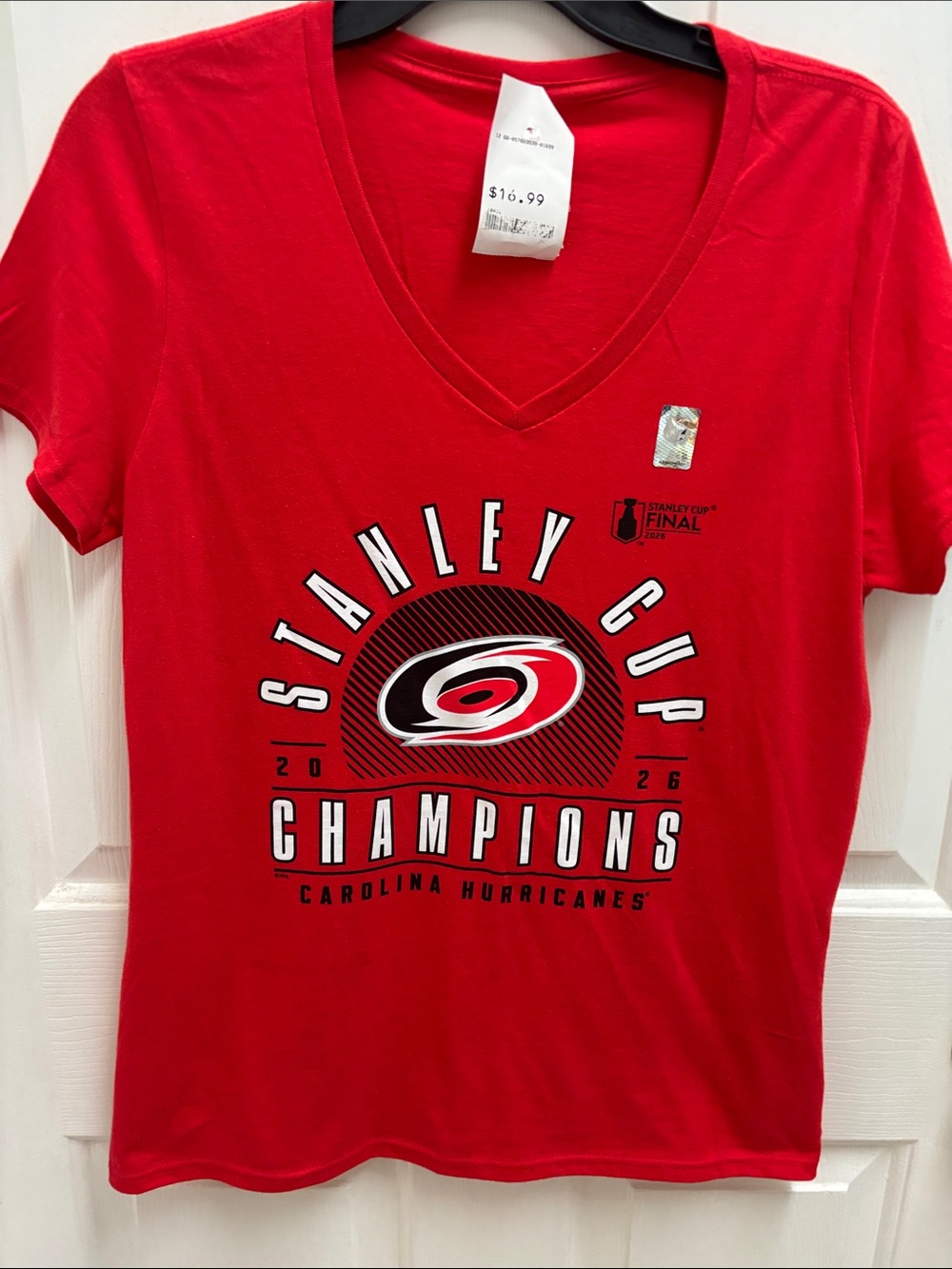 Carolina Hurricanes Red Stanley Cup Champions V-Neck Tee - Women's